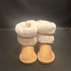 Cozy Tan and White Kids Boots